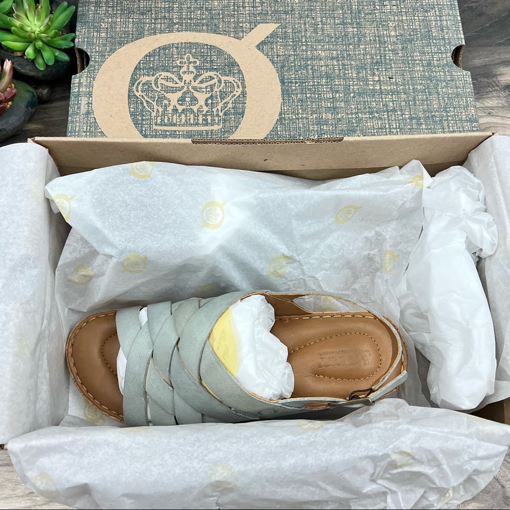 NIB Born Laila Strappy Slingback Wedge Leather Sandal Light Blue 8M 39 - Picture 11 of 13